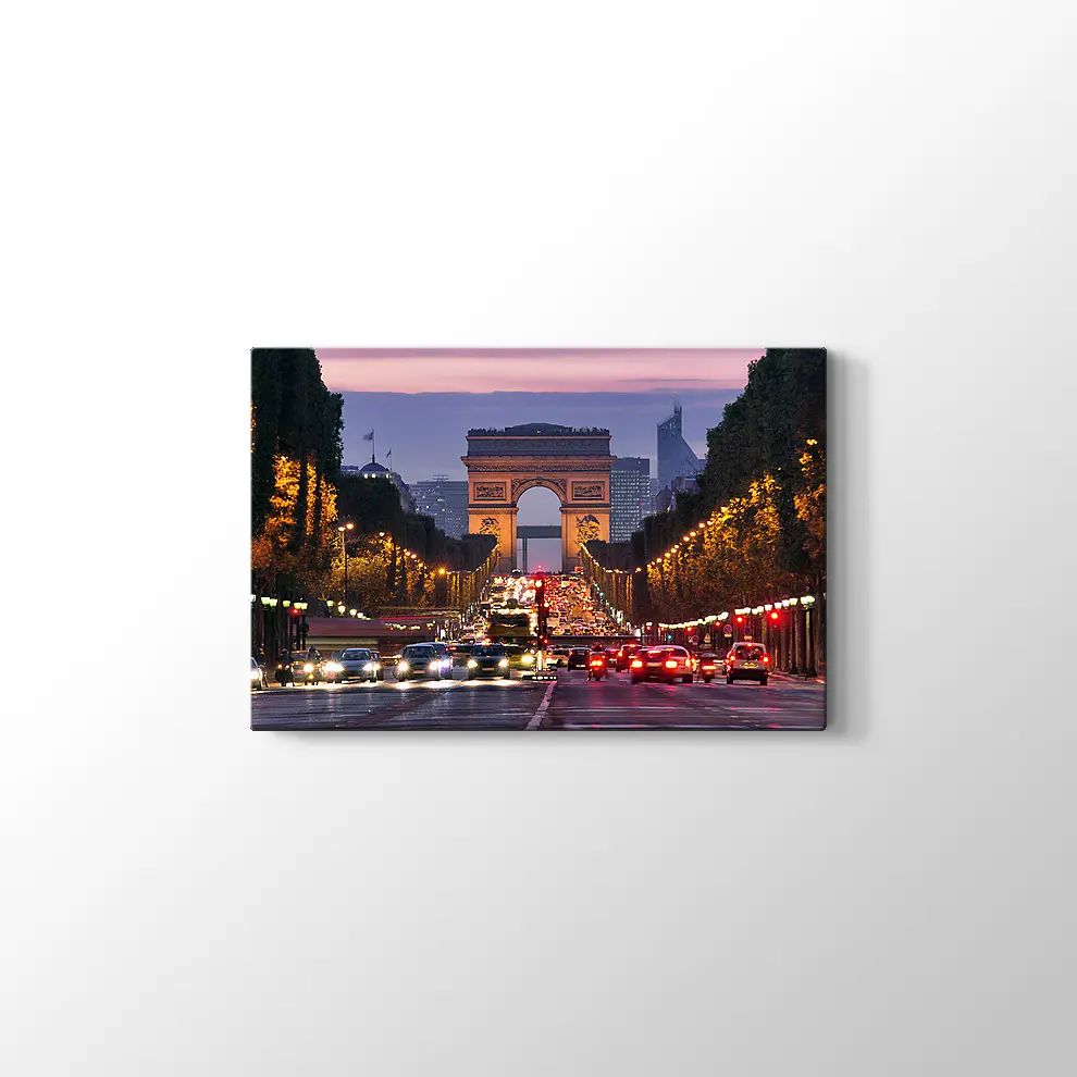 Pariste Gece Trafiği Kanvas Tablo