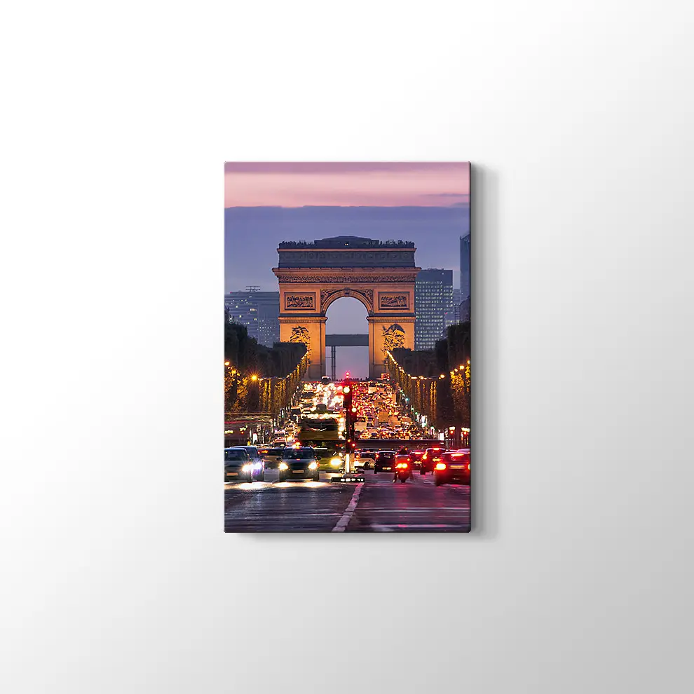 Pariste Gece Trafiği Kanvas Tablo