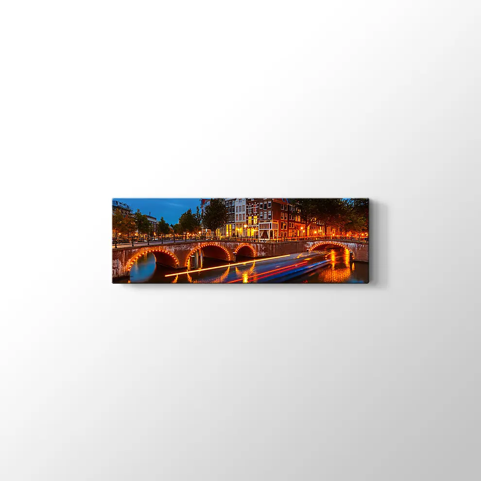 Geceleri Amsterdamda Kanallar Kanvas Tablo