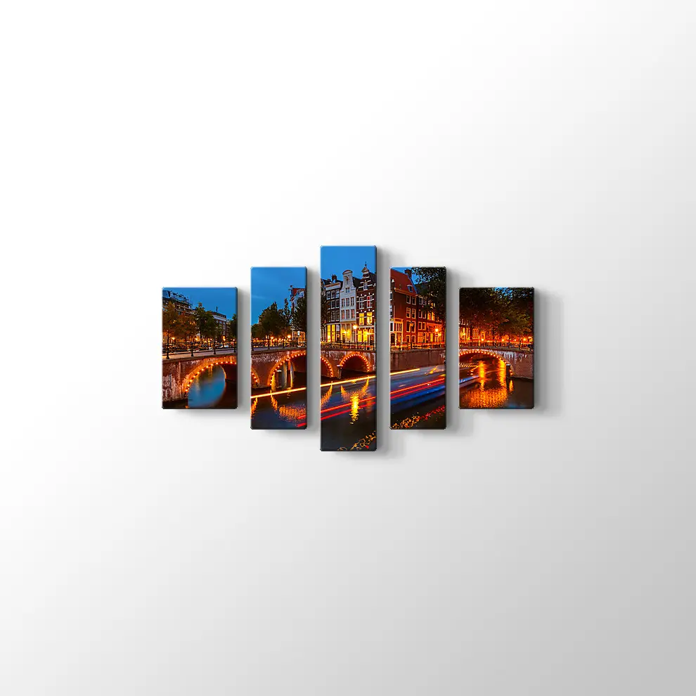 Geceleri Amsterdamda Kanallar Kanvas Tablo
