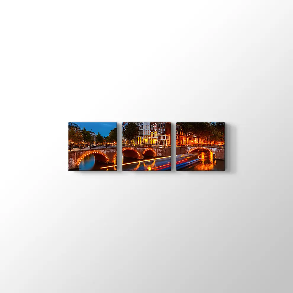 Geceleri Amsterdamda Kanallar Kanvas Tablo
