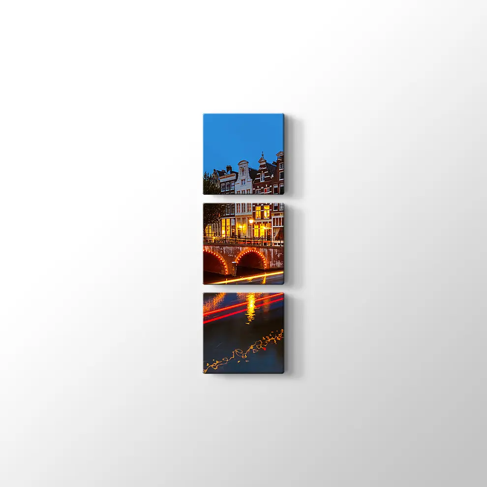 Geceleri Amsterdamda Kanallar Kanvas Tablo