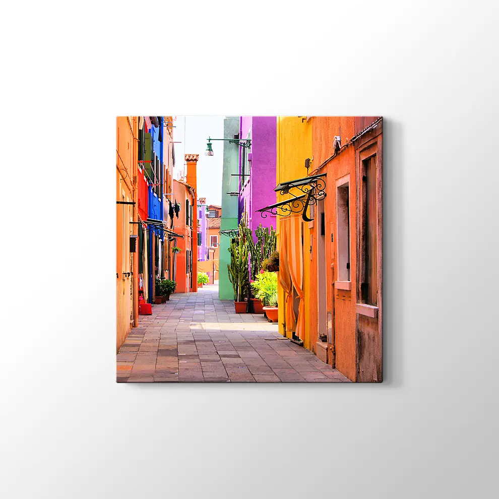 İtalya Burano Sokakları Kanvas Tablo