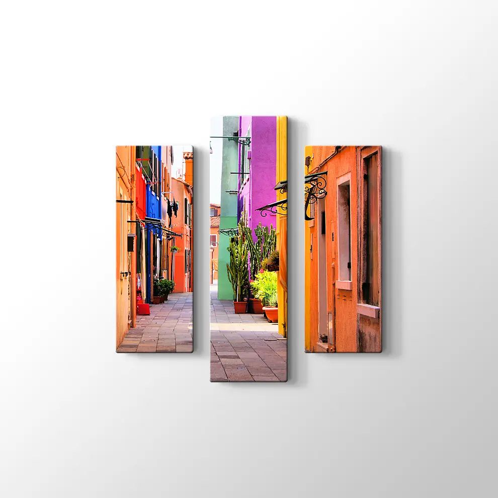 İtalya Burano Sokakları Kanvas Tablo
