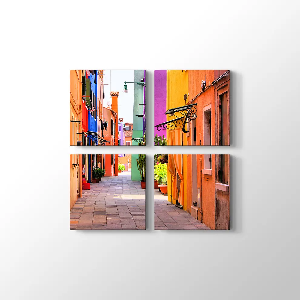 İtalya Burano Sokakları Kanvas Tablo