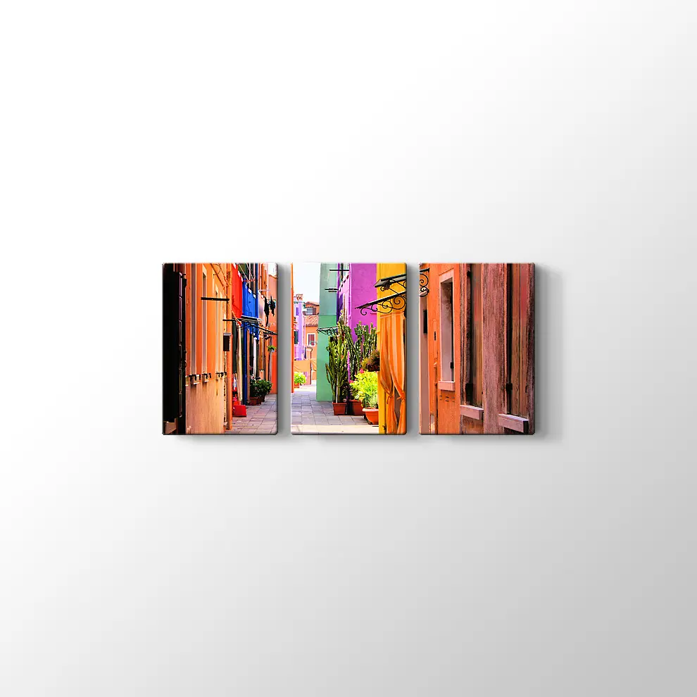 İtalya Burano Sokakları Kanvas Tablo