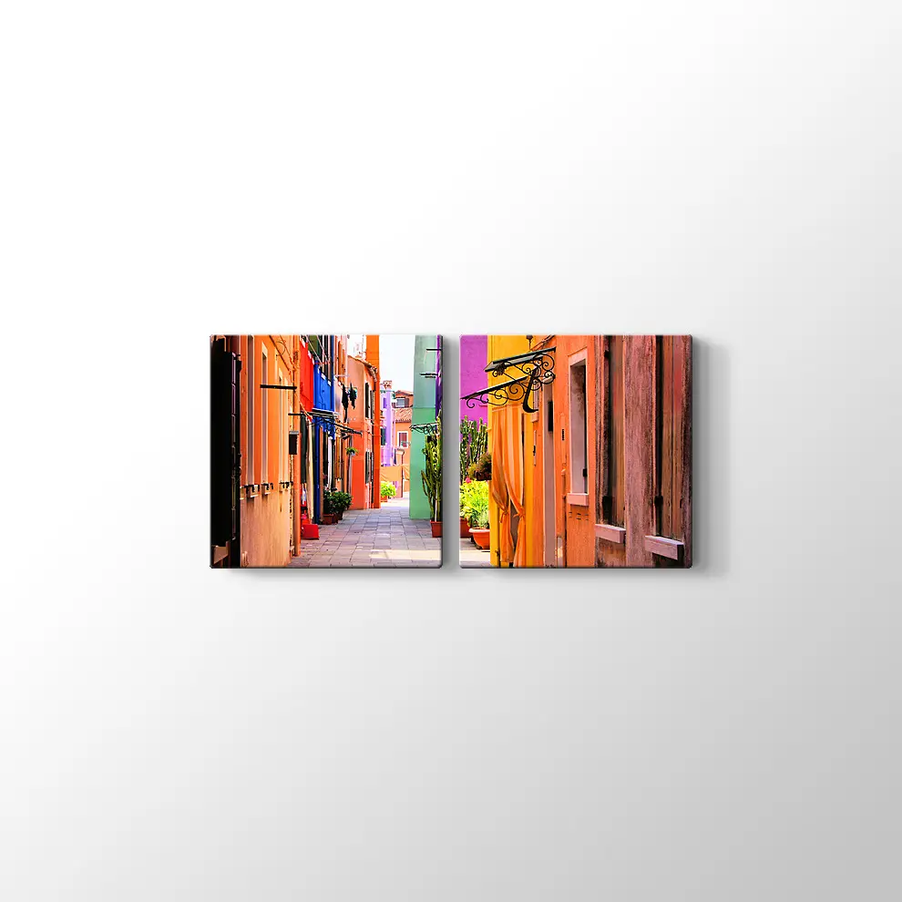 İtalya Burano Sokakları Kanvas Tablo