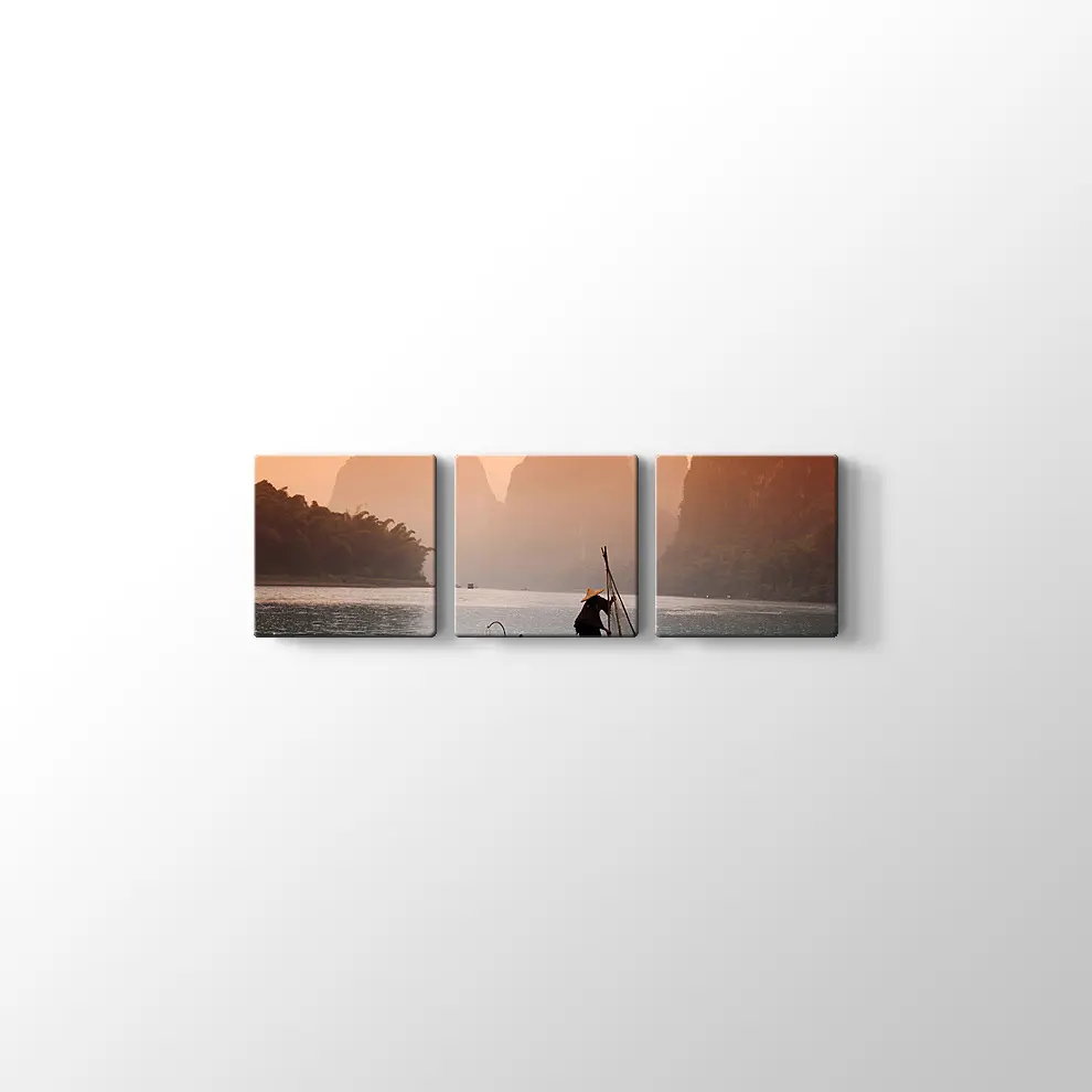 Karabatak Kuşlarıyla Balık Tutan Çinli Adam Kanvas Tablo