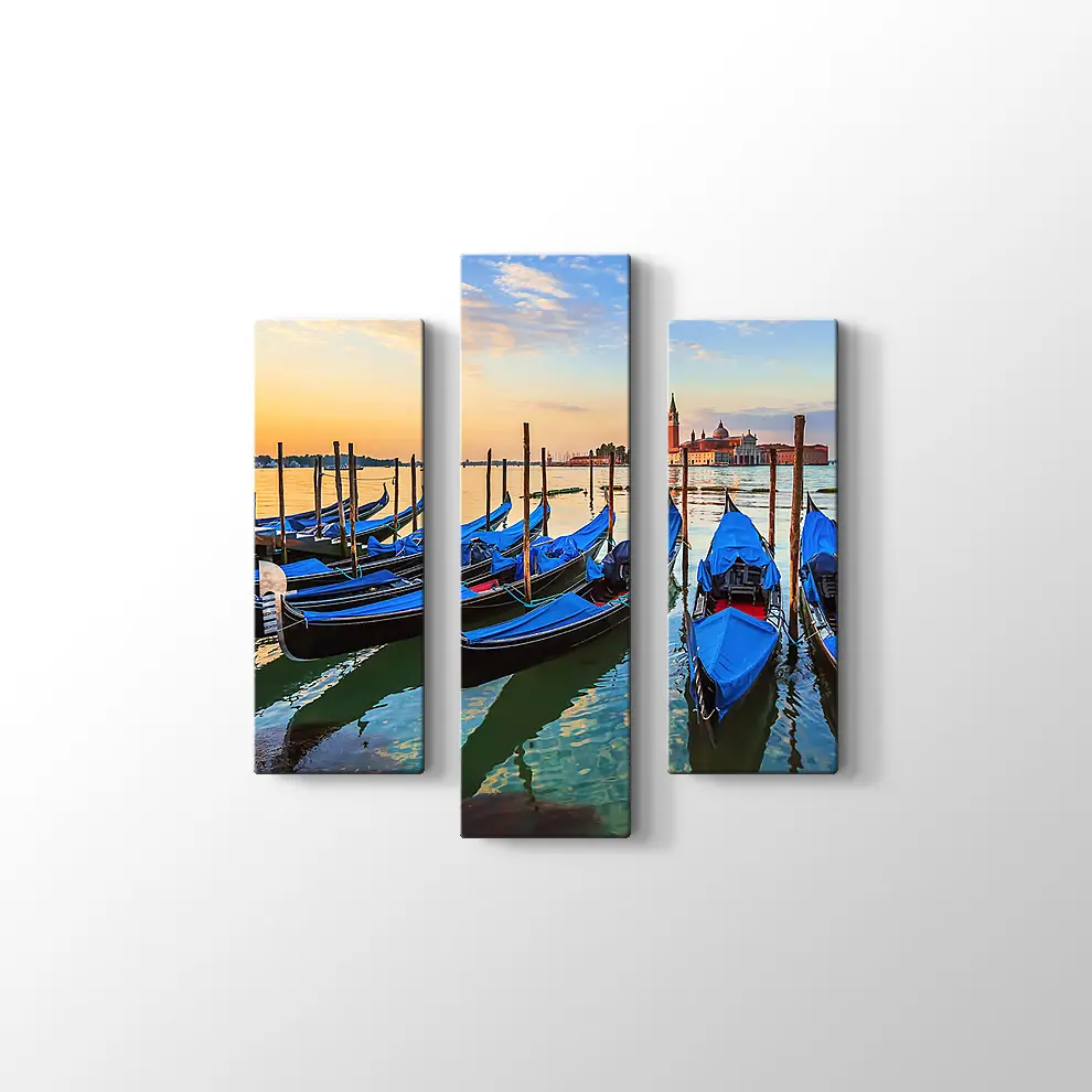 Gün Doğumunda Gondollarla Venedik Kanvas Tablo