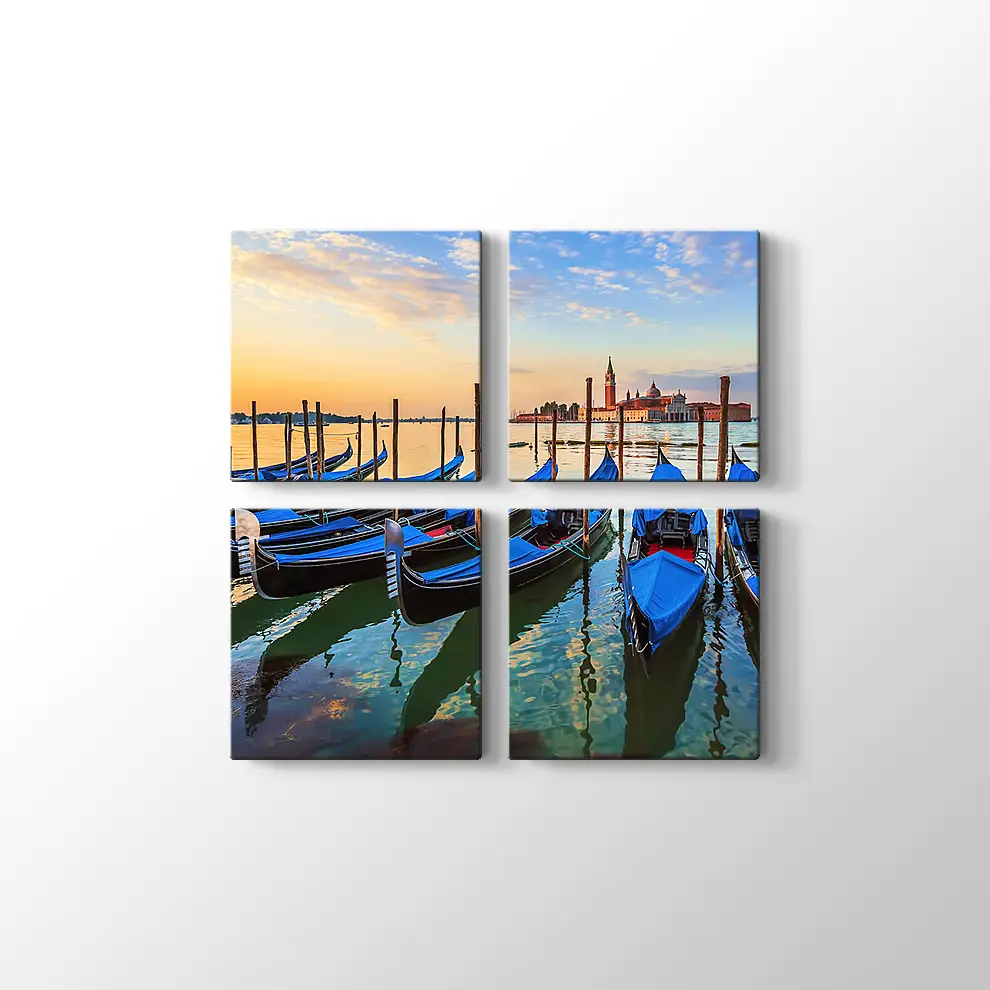 Gün Doğumunda Gondollarla Venedik Kanvas Tablo