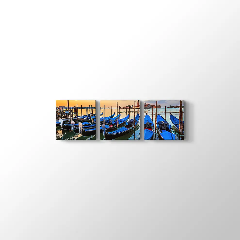 Gün Doğumunda Gondollarla Venedik Kanvas Tablo