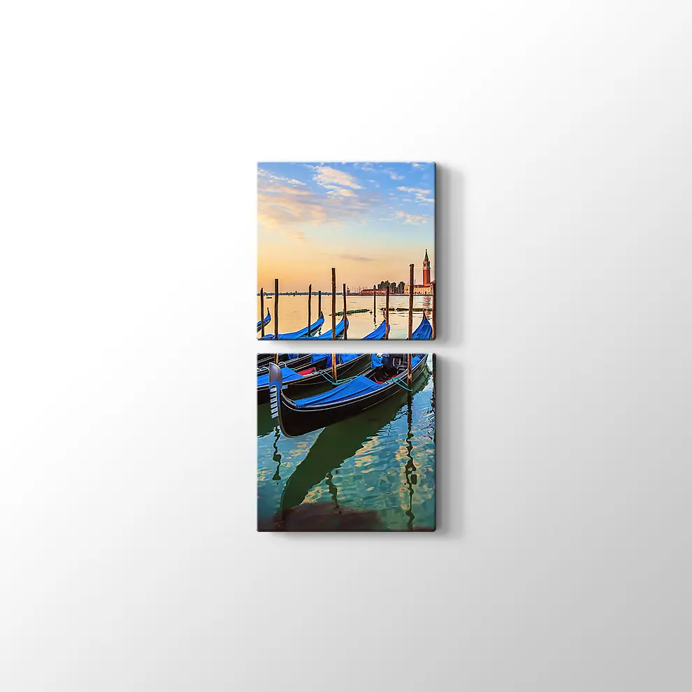 Gün Doğumunda Gondollarla Venedik Kanvas Tablo