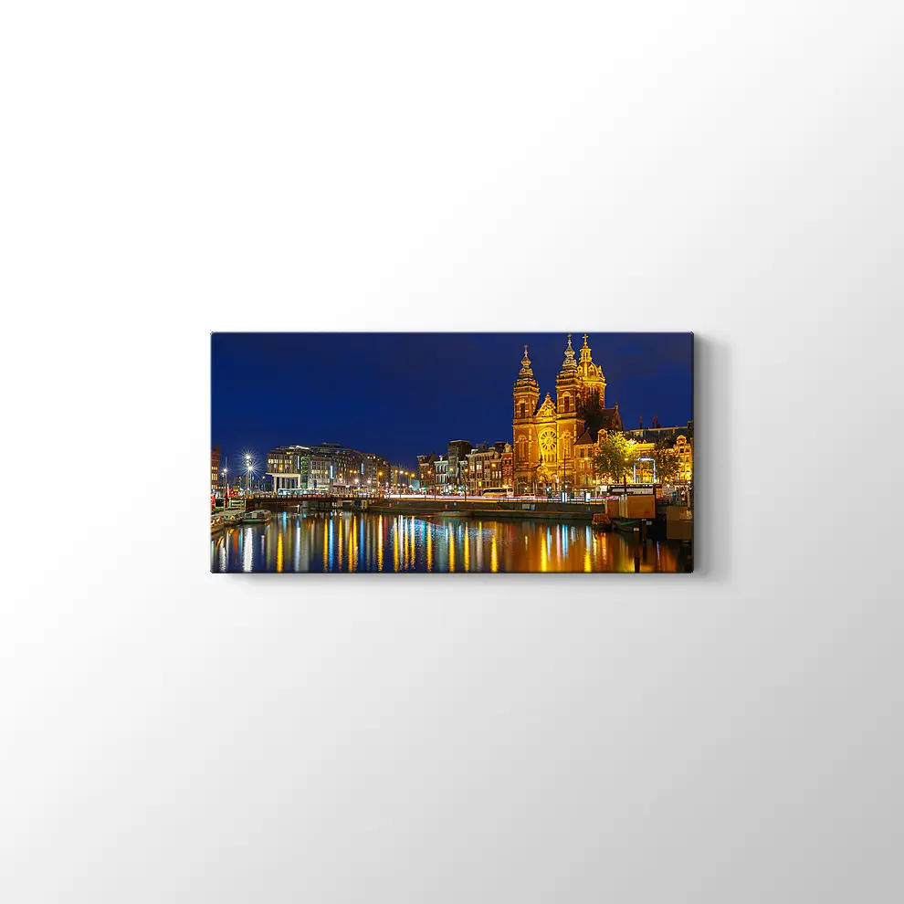 Amsterdam Gece Şehir Manzarası Kanvas Tablo