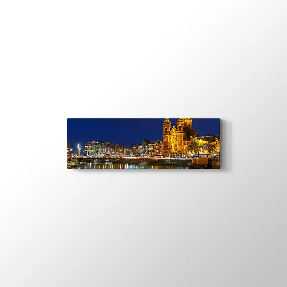 Amsterdam Gece Şehir Manzarası Kanvas Tablo