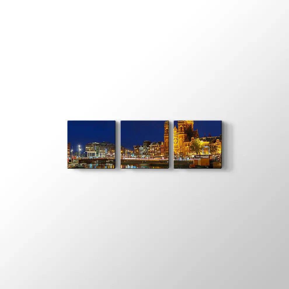 Amsterdam Gece Şehir Manzarası Kanvas Tablo