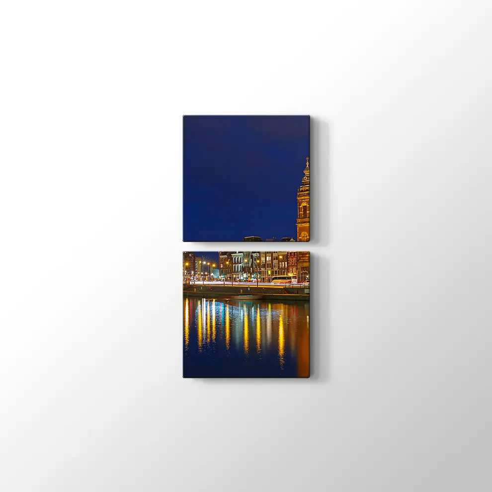 Amsterdam Gece Şehir Manzarası Kanvas Tablo