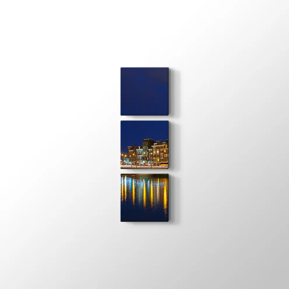 Amsterdam Gece Şehir Manzarası Kanvas Tablo