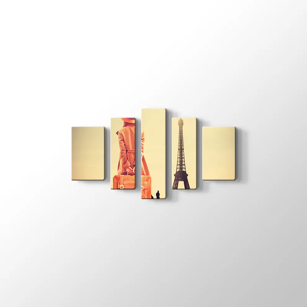 Eyfel Kulesi ve Bavullu Kadın Kanvas Tablo