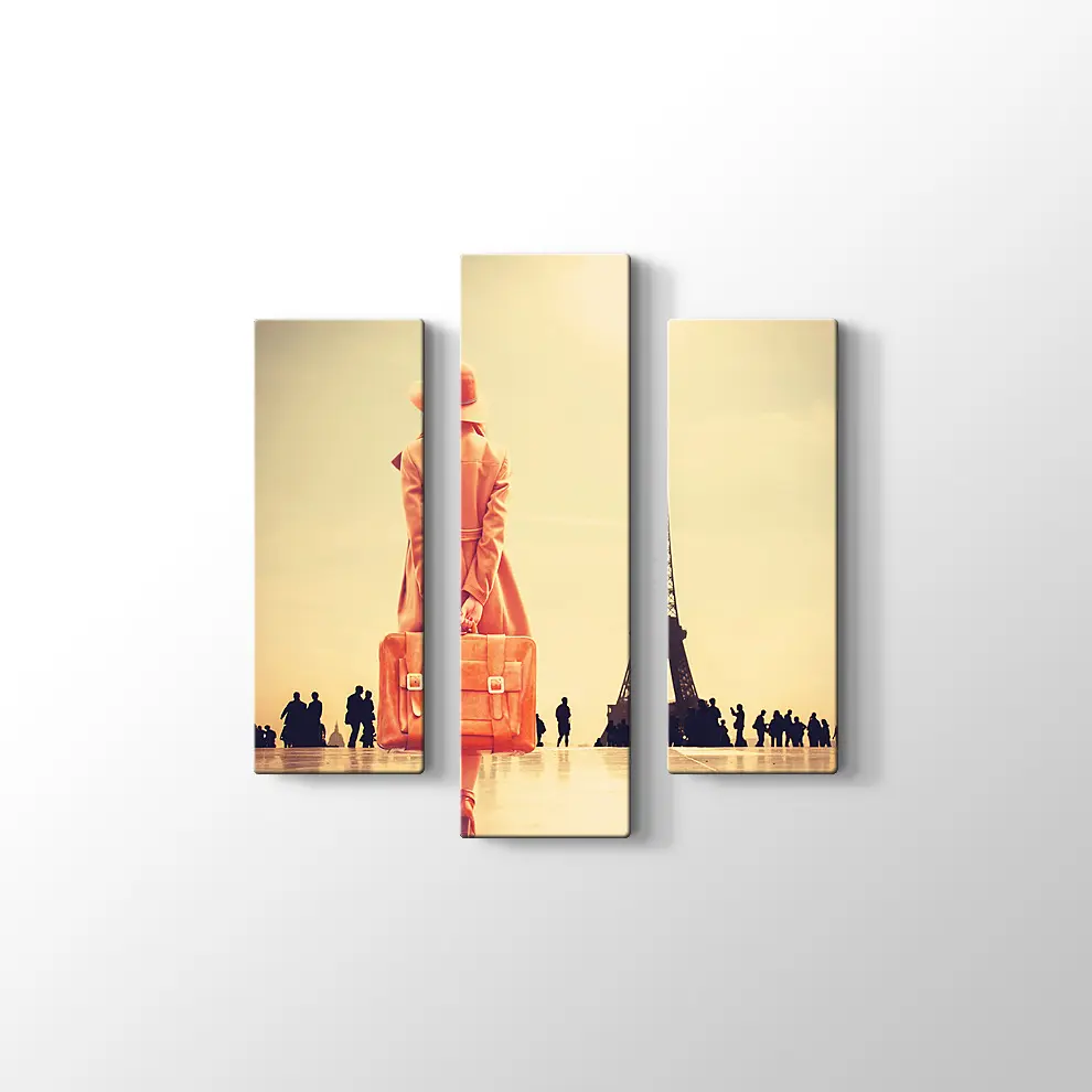 Eyfel Kulesi ve Bavullu Kadın Kanvas Tablo