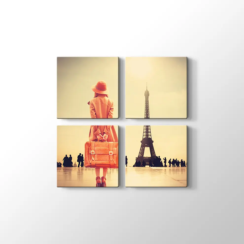 Eyfel Kulesi ve Bavullu Kadın Kanvas Tablo