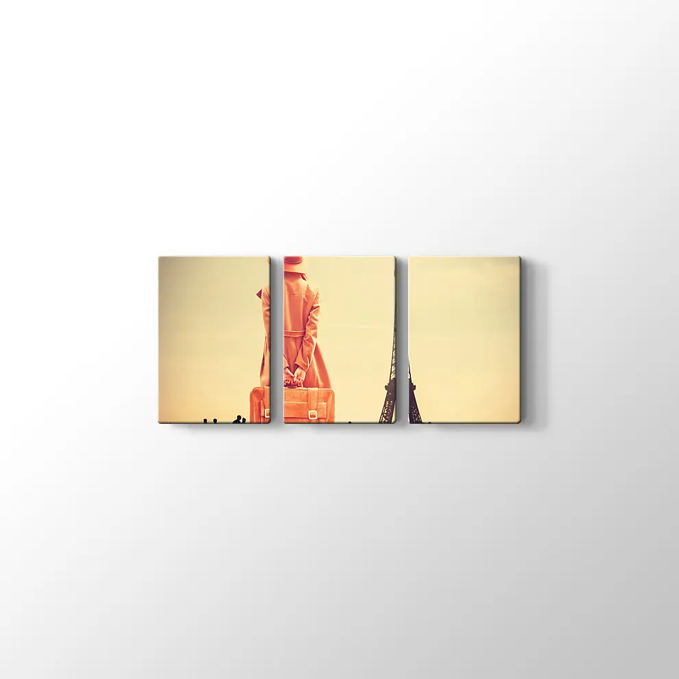 Eyfel Kulesi ve Bavullu Kadın Kanvas Tablo