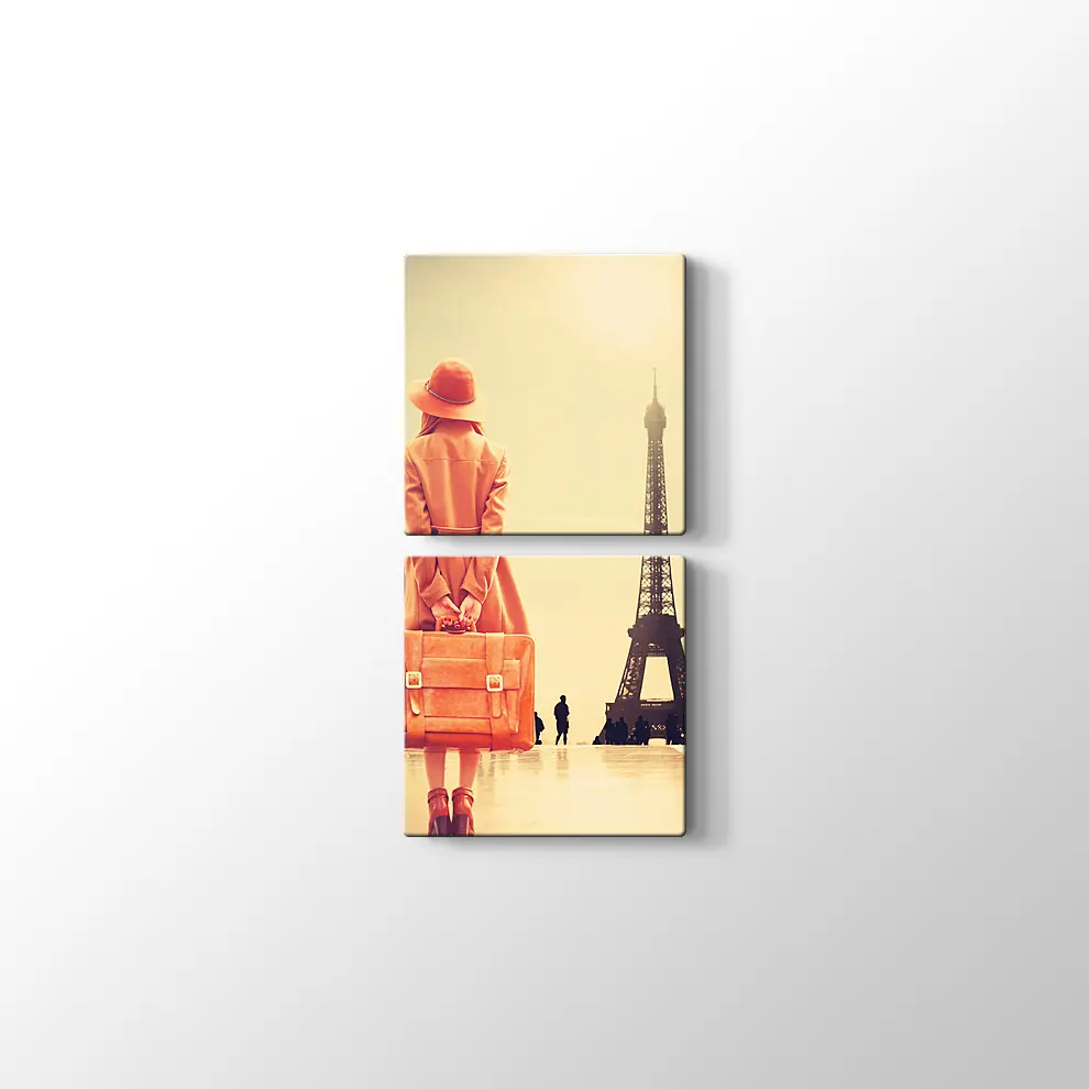 Eyfel Kulesi ve Bavullu Kadın Kanvas Tablo