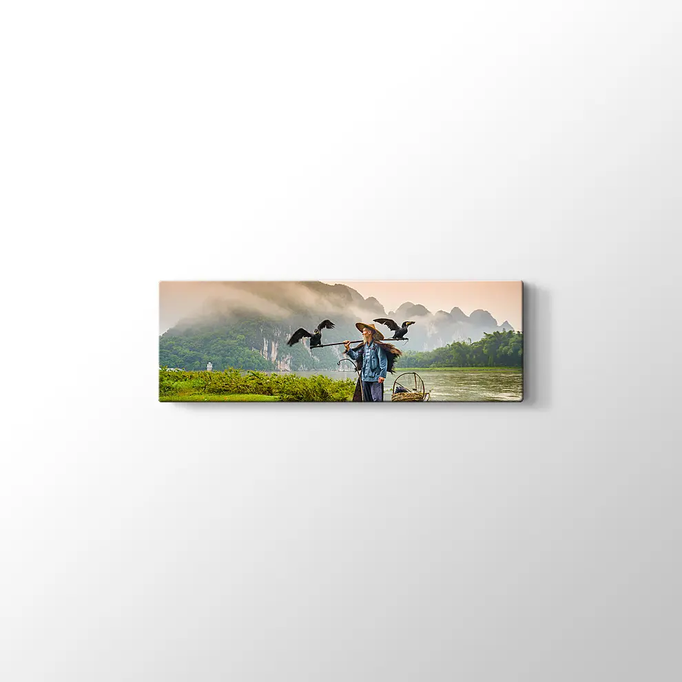 Çin Li Nehri Karabatak Balıkçısı Kanvas Tablo