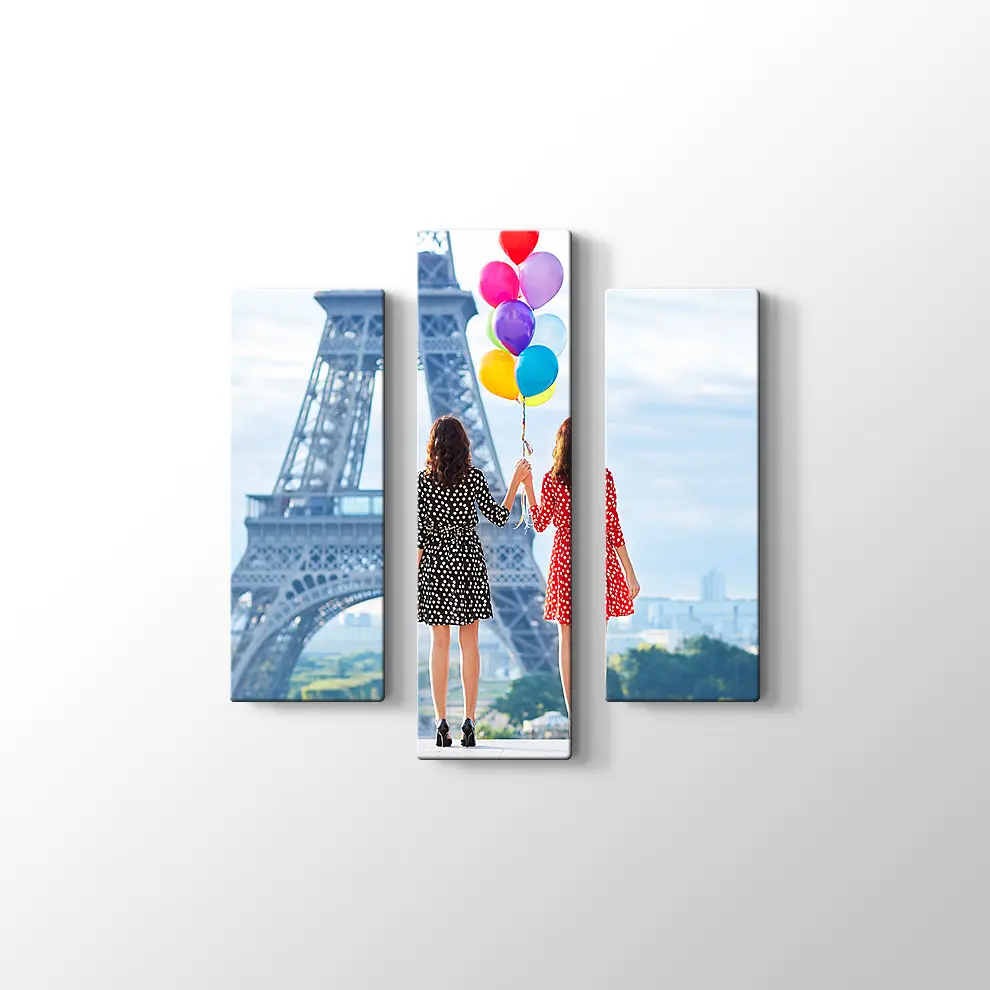 Paris Eyfel Kulesi ve Balon Tutan Kızlar Kanvas Tablo