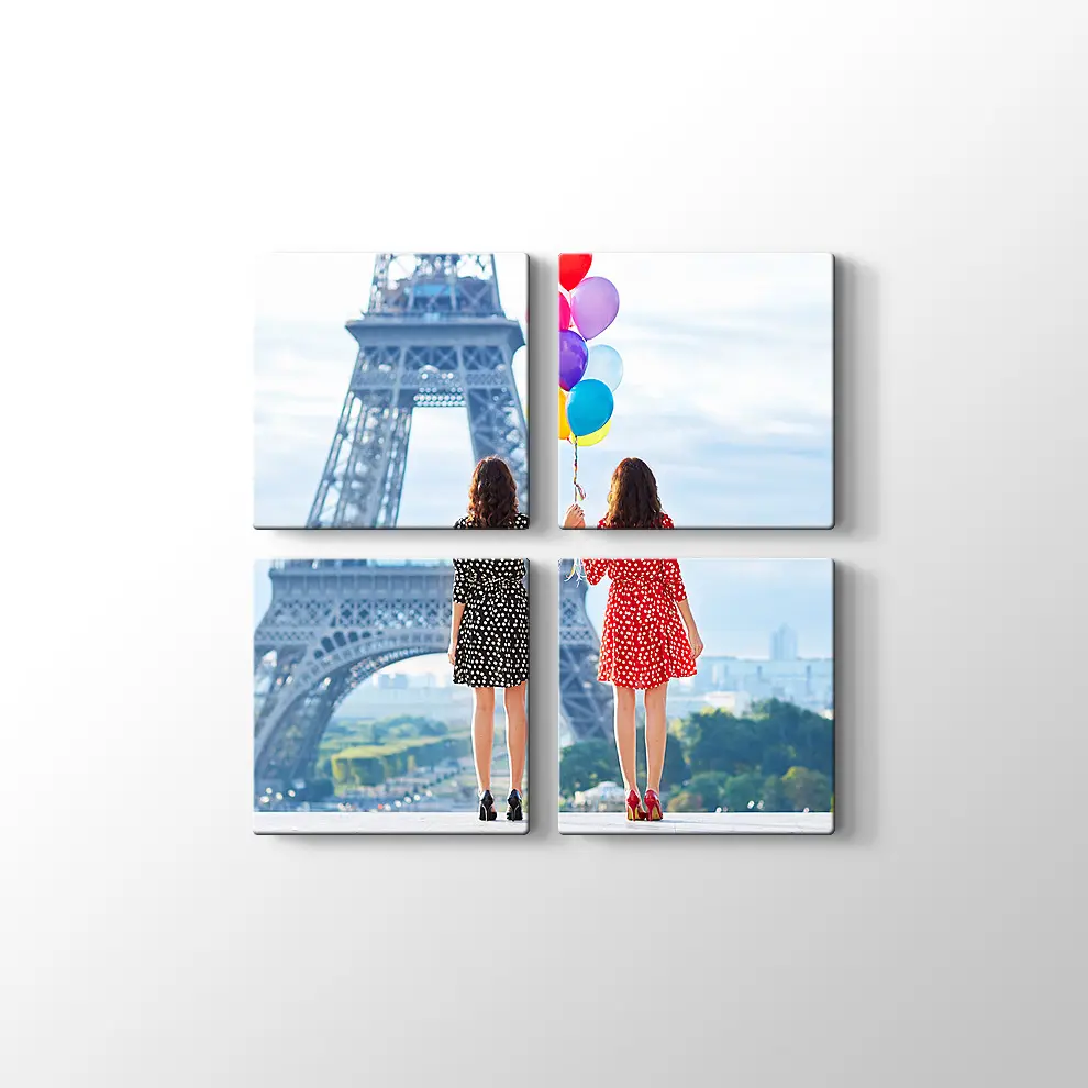 Paris Eyfel Kulesi ve Balon Tutan Kızlar Kanvas Tablo