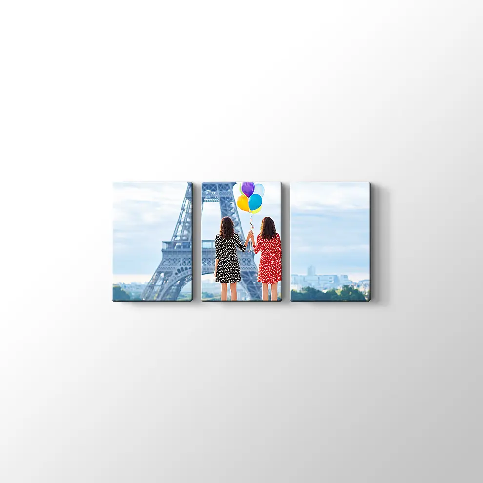 Paris Eyfel Kulesi ve Balon Tutan Kızlar Kanvas Tablo