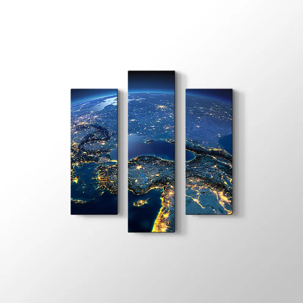 Gece Işıkları ile Uzaydan Türkiye Görüntüsü Kanvas Tablo