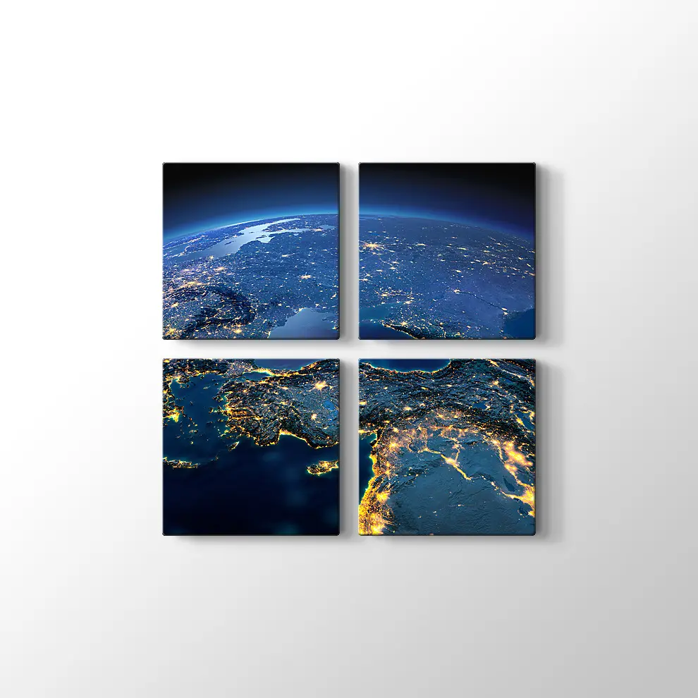Gece Işıkları ile Uzaydan Türkiye Görüntüsü Kanvas Tablo