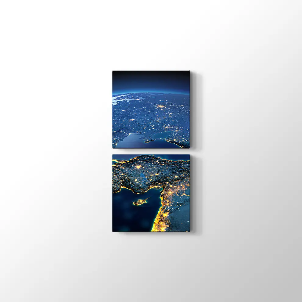 Gece Işıkları ile Uzaydan Türkiye Görüntüsü Kanvas Tablo