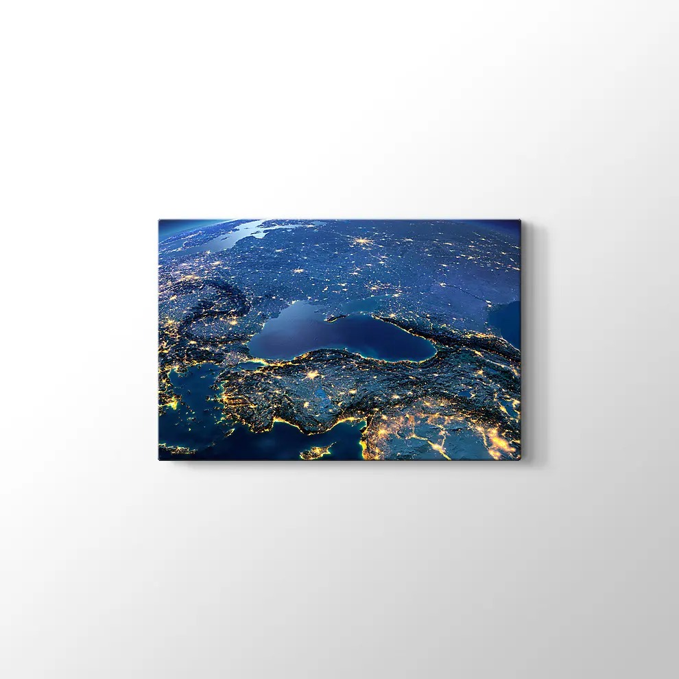 Gece Işıkları ile Uzaydan Türkiye Görüntüsü Kanvas Tablo