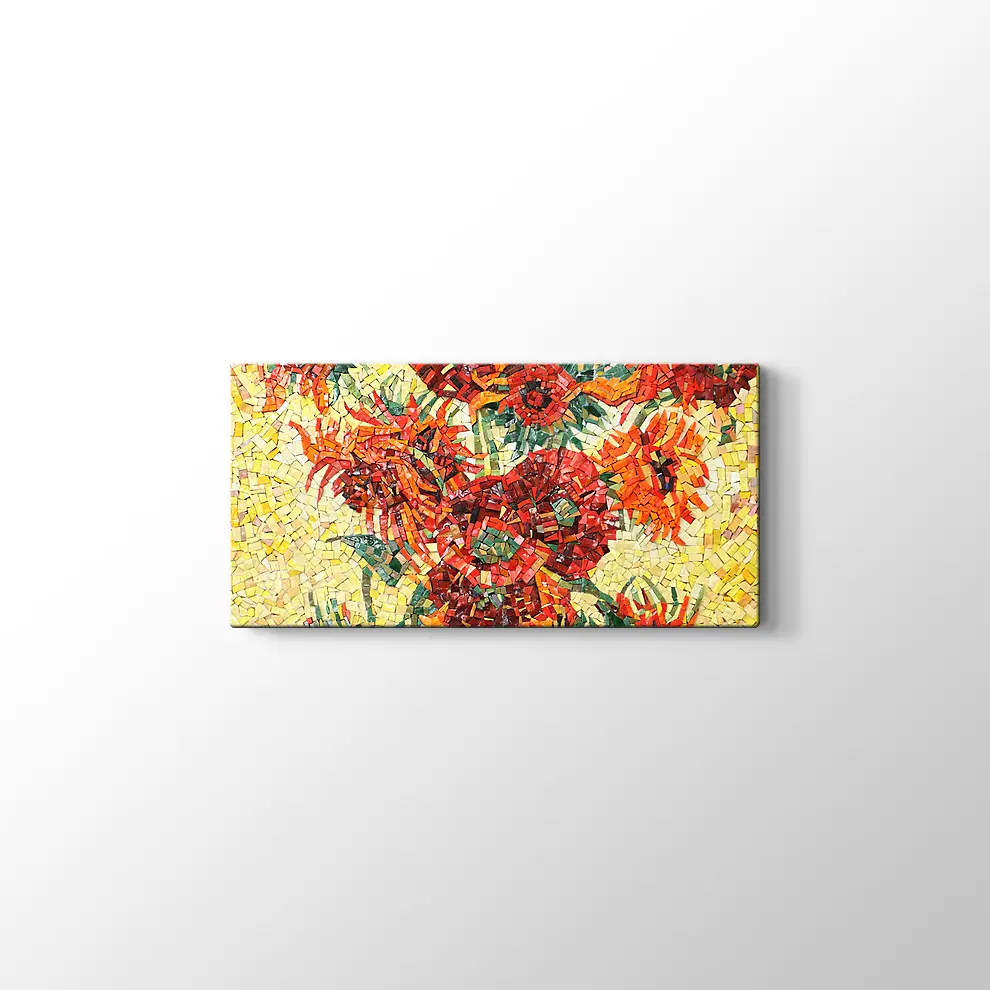 Mozaik Görünümlü Vazoda Çiçek Kanvas Tablo