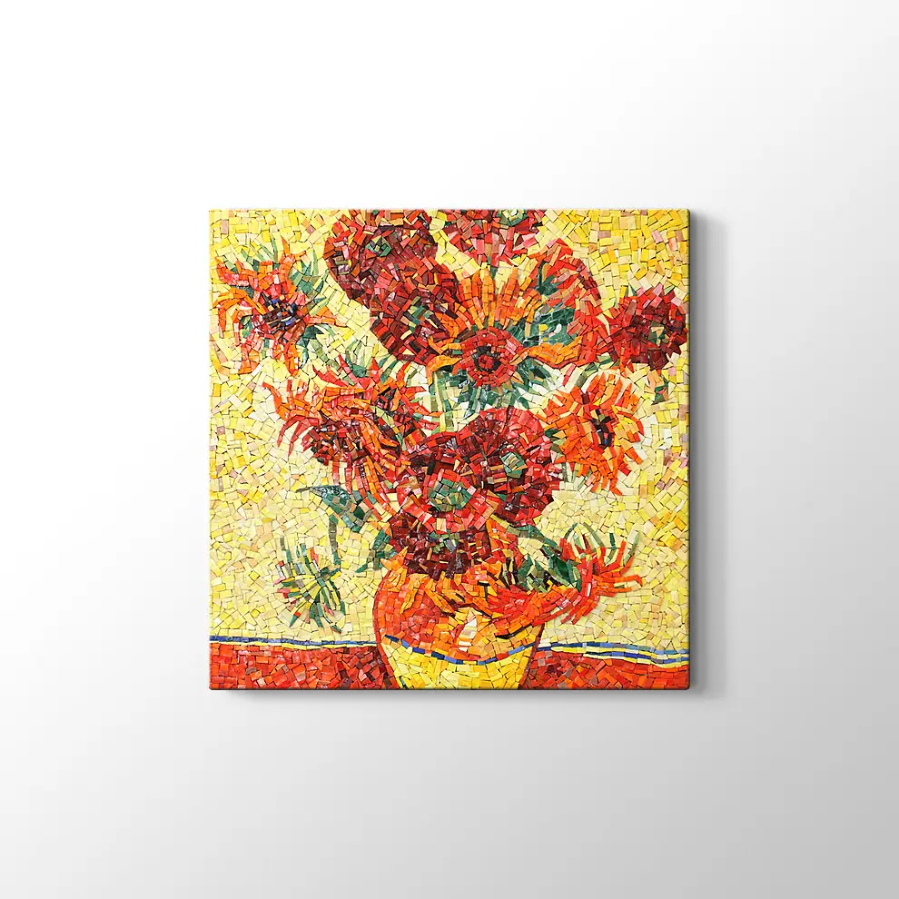 Mozaik Görünümlü Vazoda Çiçek Kanvas Tablo