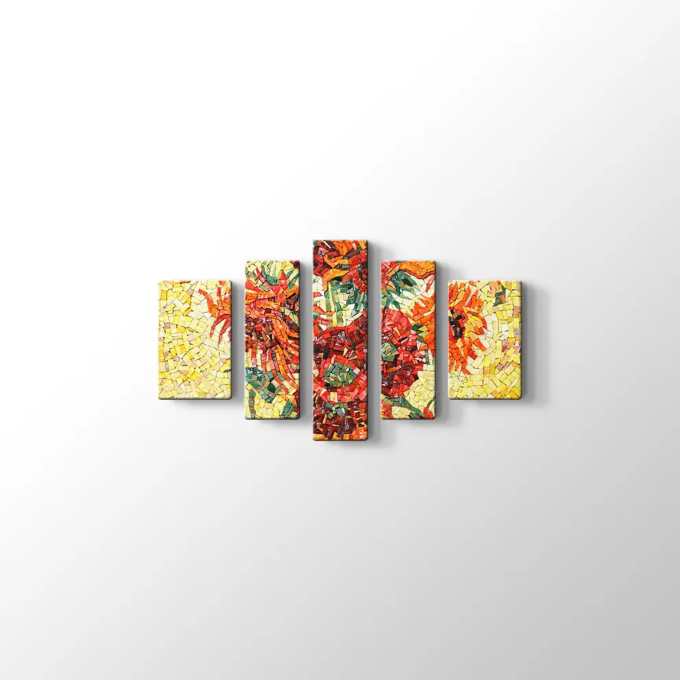 Mozaik Görünümlü Vazoda Çiçek Kanvas Tablo