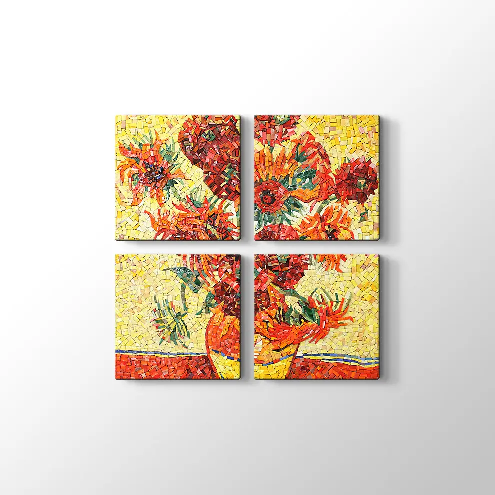 Mozaik Görünümlü Vazoda Çiçek Kanvas Tablo