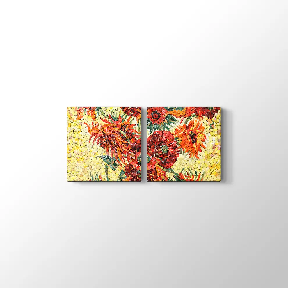 Mozaik Görünümlü Vazoda Çiçek Kanvas Tablo