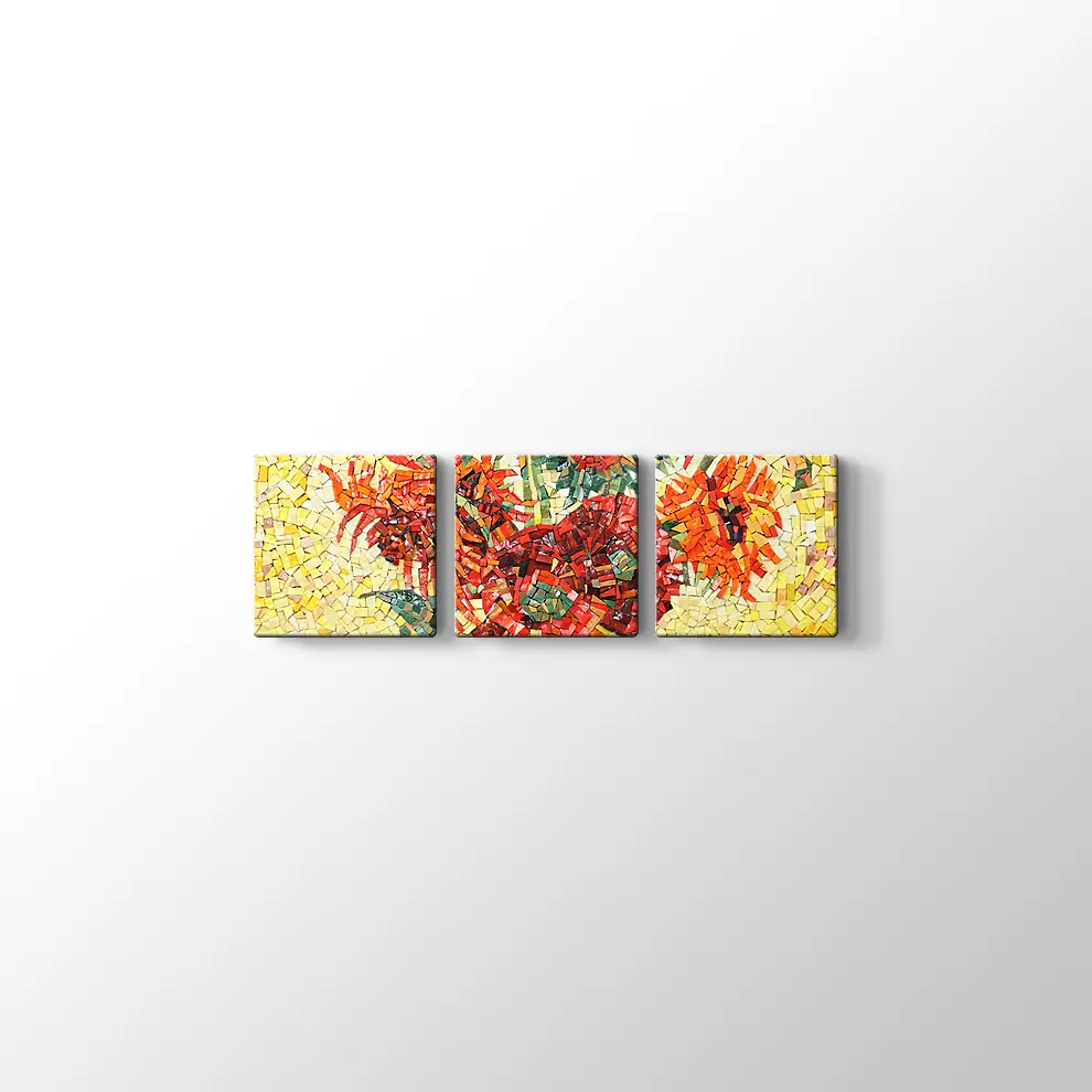 Mozaik Görünümlü Vazoda Çiçek Kanvas Tablo