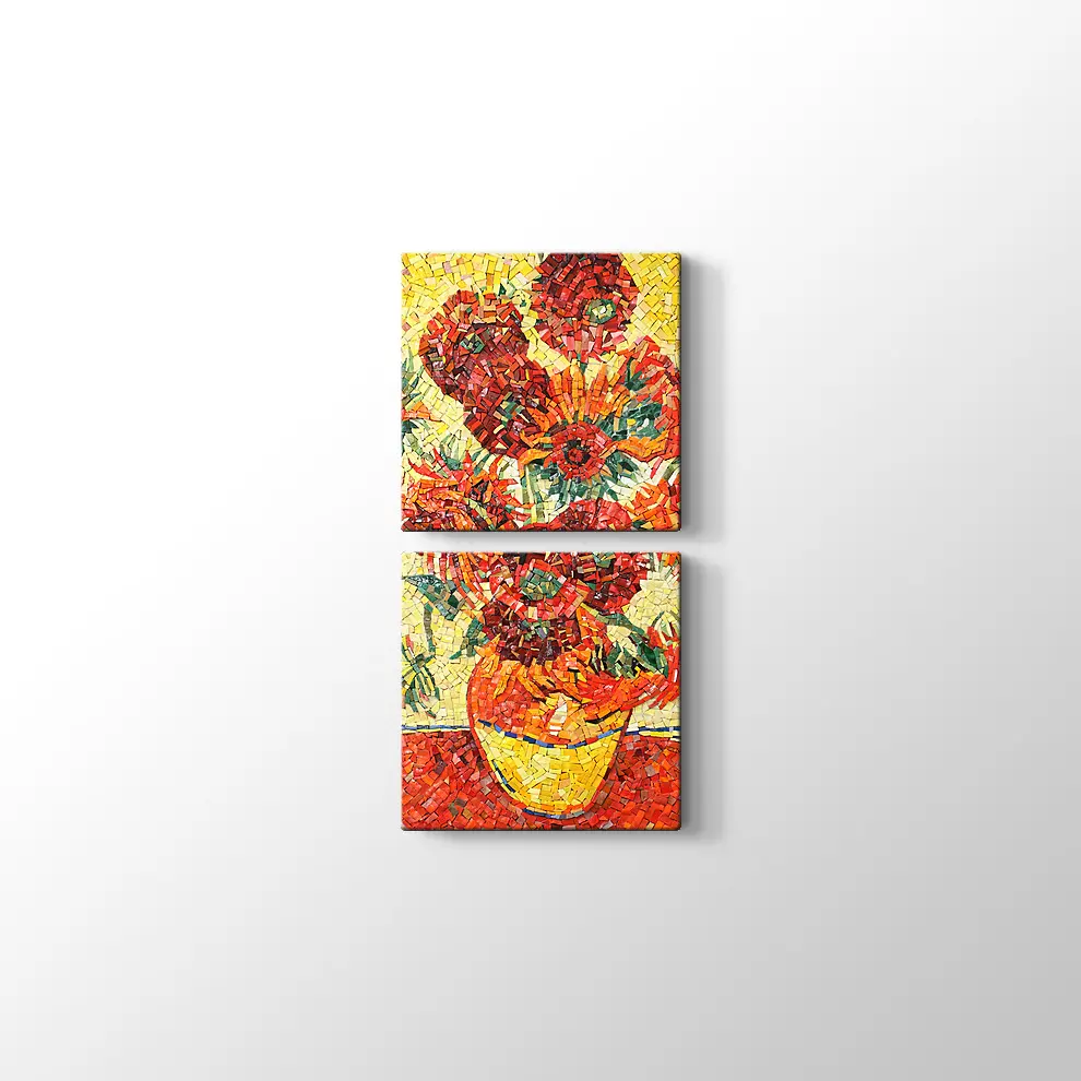 Mozaik Görünümlü Vazoda Çiçek Kanvas Tablo