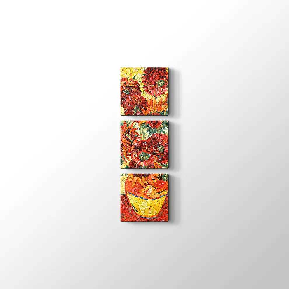 Mozaik Görünümlü Vazoda Çiçek Kanvas Tablo