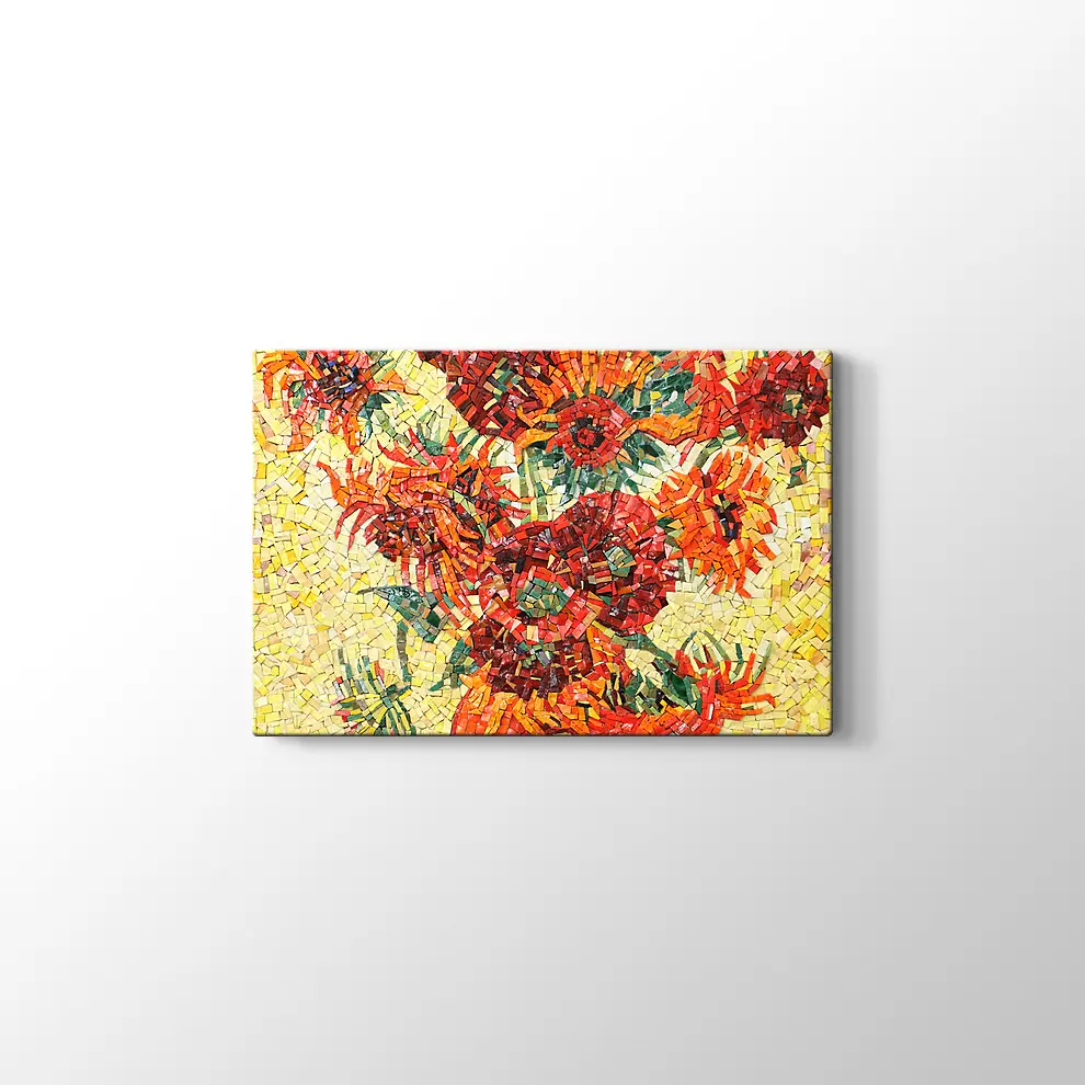 Mozaik Görünümlü Vazoda Çiçek Kanvas Tablo