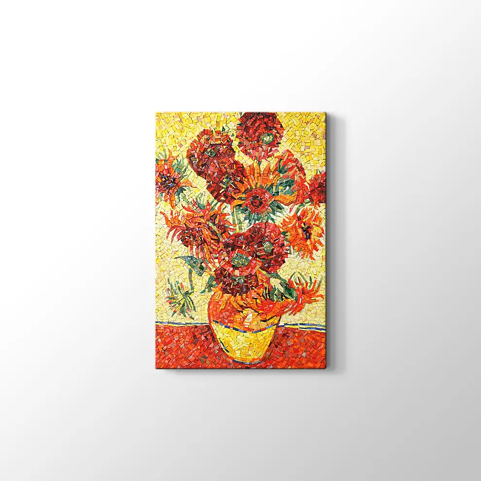 Mozaik Görünümlü Vazoda Çiçek Kanvas Tablo