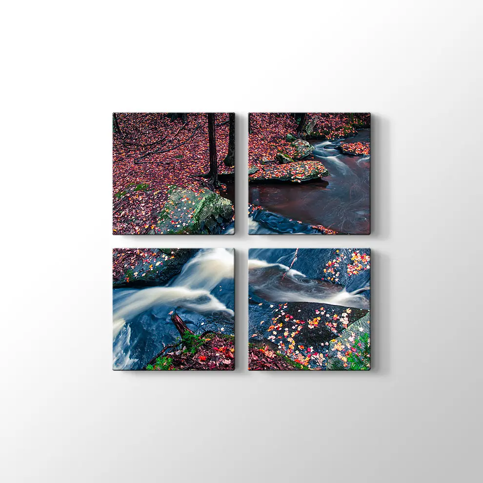 Sonbahar Yaprakları ve Şelale Kanvas Tablo