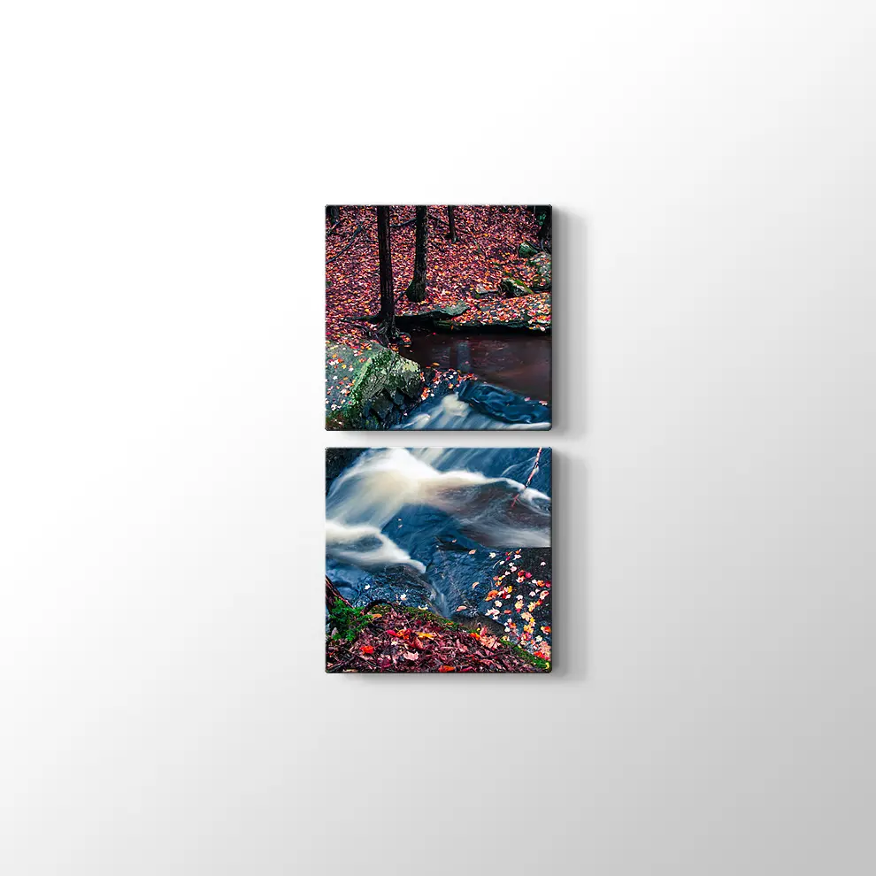 Sonbahar Yaprakları ve Şelale Kanvas Tablo