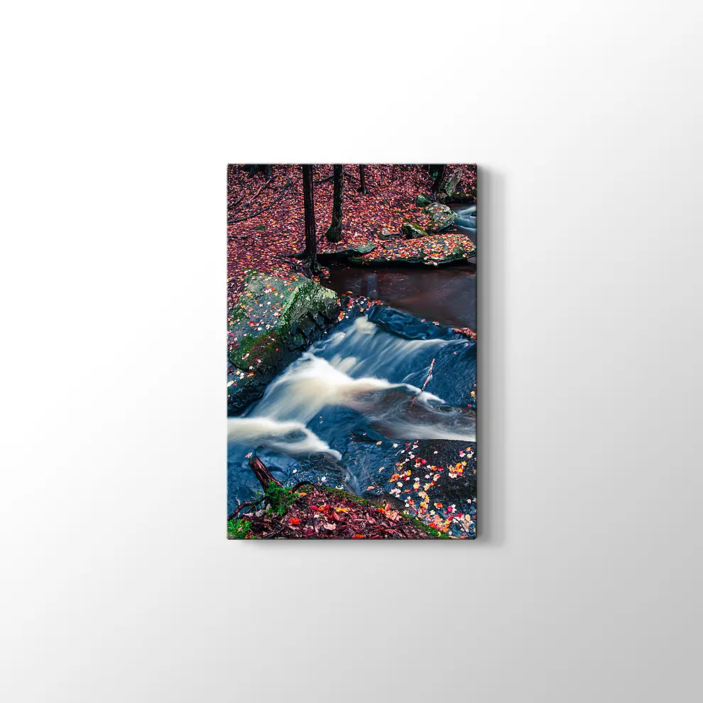 Sonbahar Yaprakları ve Şelale Kanvas Tablo
