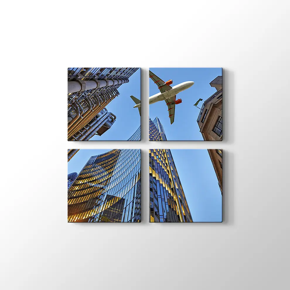 Gökdelenler ve Uçak Kanvas Tablo