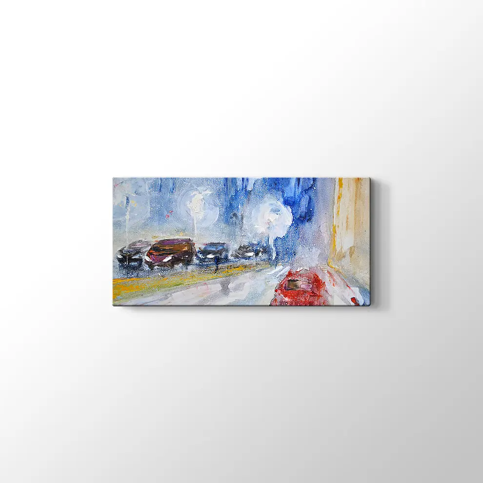 Yağmur ve Arabalar Kanvas Tablo