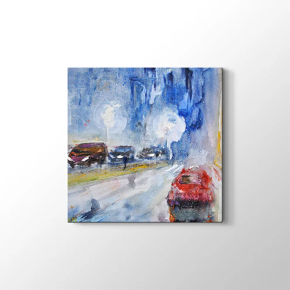Yağmur ve Arabalar Kanvas Tablo
